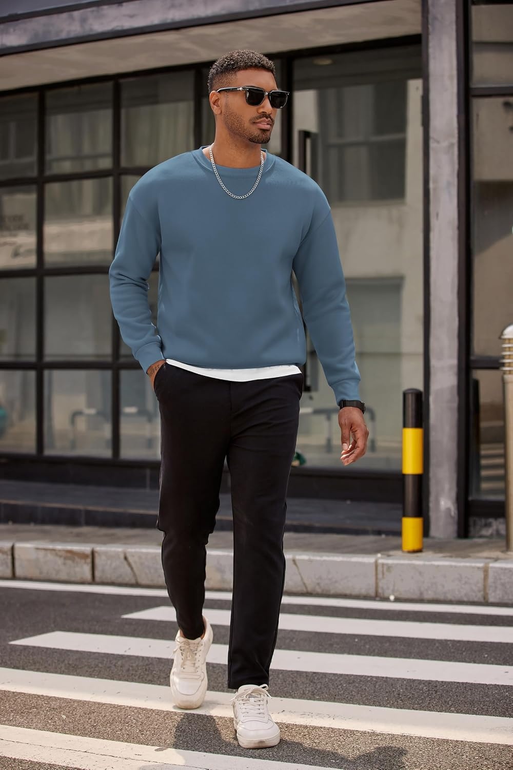 image:imageCOOFANDY Mens Crewneck Sweatshirts Fleece Pullover Thermal Casual Shirt Soft Fleece Lining Long Sleeve Classic Crewneck Fashion Sweatshirt Fall Winter Warm Sweatshirts Basic TopsNavy