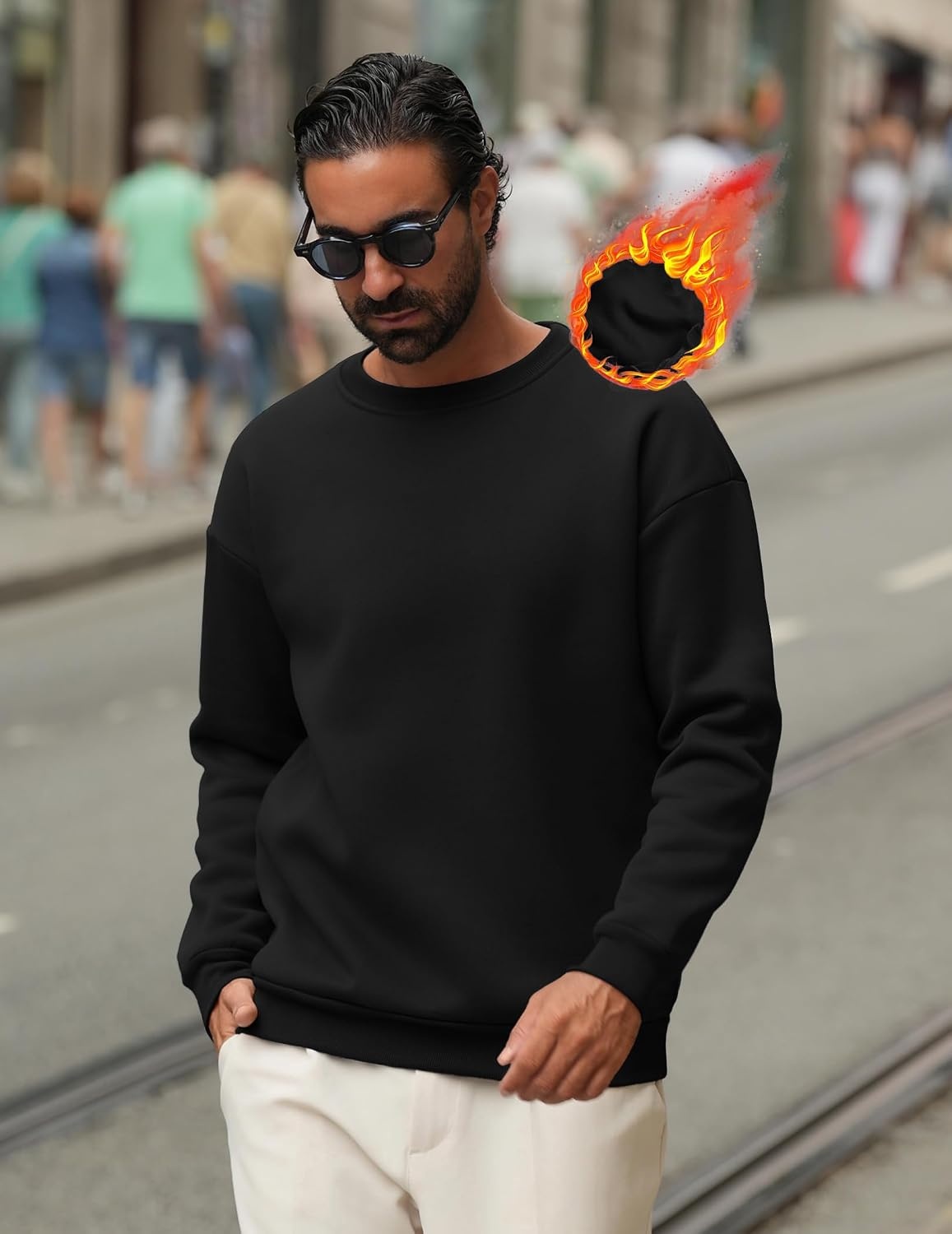 image:imageCOOFANDY Mens Crewneck Sweatshirts Fleece Pullover Thermal Casual Shirt Soft Fleece Lining Long Sleeve Classic Crewneck Fashion Sweatshirt Fall Winter Warm Sweatshirts Basic TopsBlack