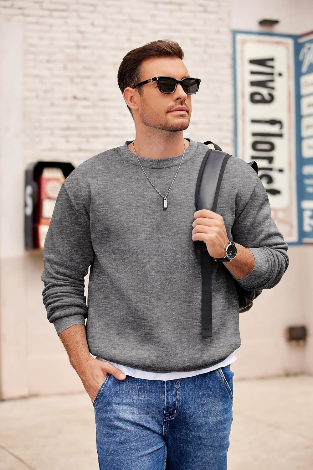 image:imageCOOFANDY Mens Crewneck Sweatshirts Fleece Pullover Thermal Casual Shirt Soft Fleece Lining Long Sleeve Classic Crewneck Fashion Sweatshirt Fall Winter Warm Sweatshirts Basic TopsDark Gray