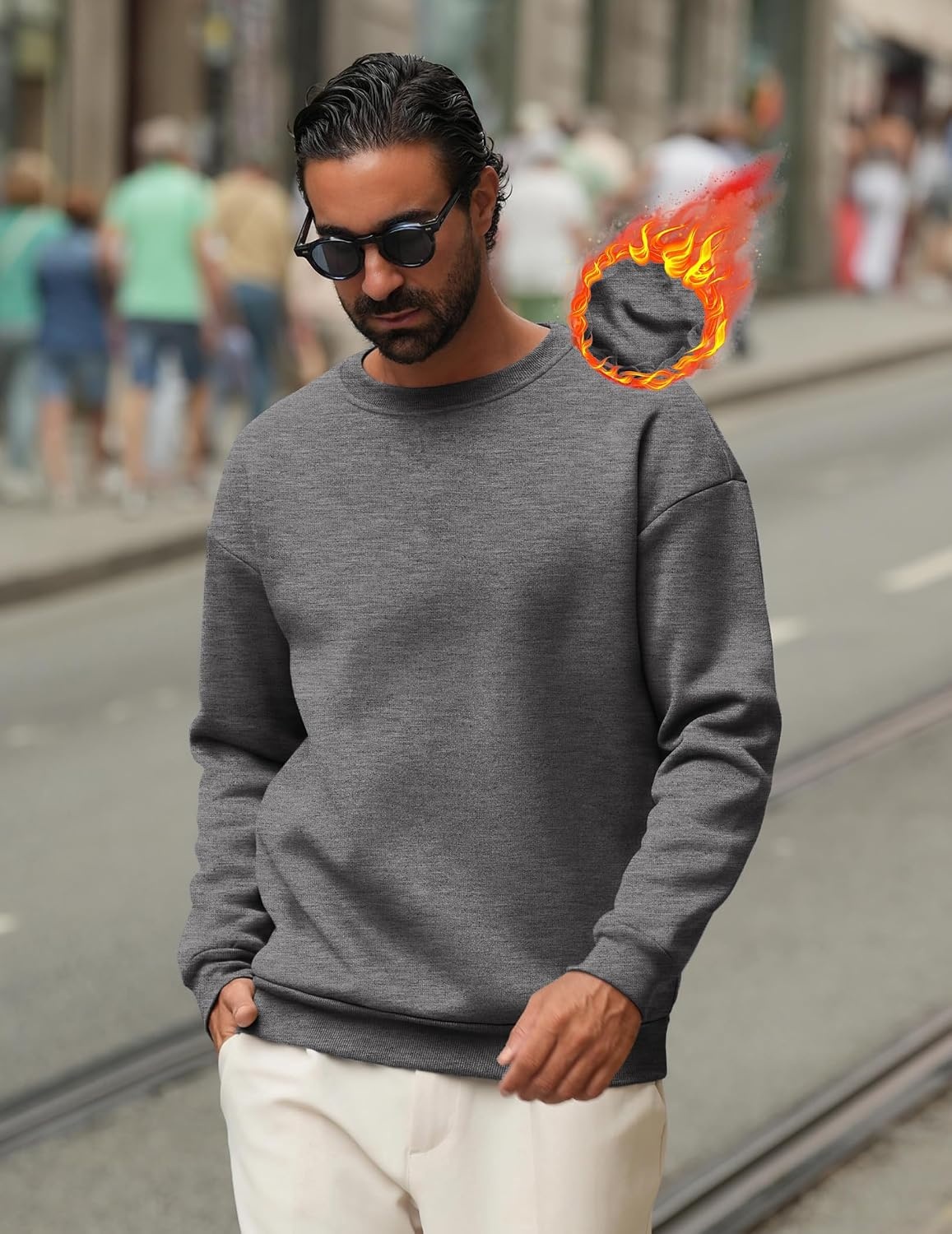 image:imageCOOFANDY Mens Crewneck Sweatshirts Fleece Pullover Thermal Casual Shirt Soft Fleece Lining Long Sleeve Classic Crewneck Fashion Sweatshirt Fall Winter Warm Sweatshirts Basic TopsDark Gray