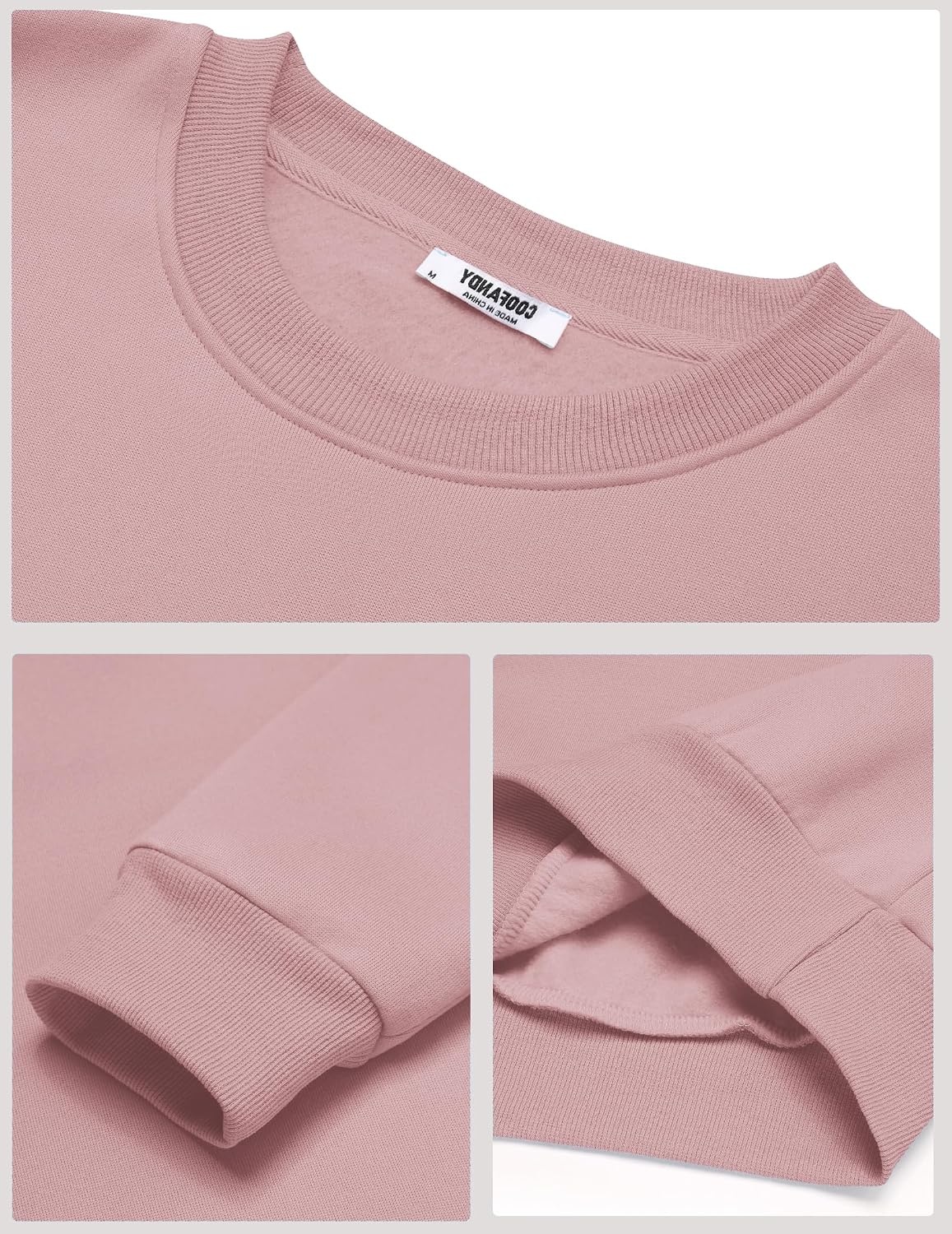 image:imageCOOFANDY Mens Crewneck Sweatshirts Fleece Pullover Thermal Casual Shirt Soft Fleece Lining Long Sleeve Classic Crewneck Fashion Sweatshirt Fall Winter Warm Sweatshirts Basic TopsPink