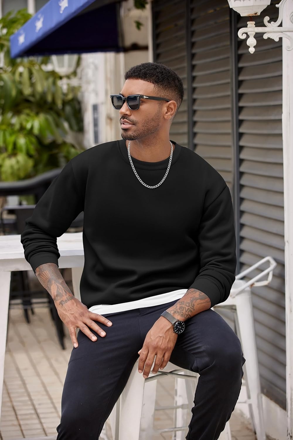 image:imageCOOFANDY Mens Crewneck Sweatshirts Fleece Pullover Thermal Casual Shirt Soft Fleece Lining Long Sleeve Classic Crewneck Fashion Sweatshirt Fall Winter Warm Sweatshirts Basic TopsBlack