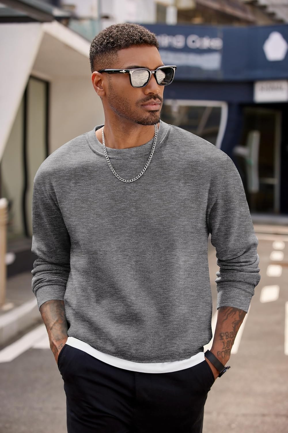 image:imageCOOFANDY Mens Crewneck Sweatshirts Fleece Pullover Thermal Casual Shirt Soft Fleece Lining Long Sleeve Classic Crewneck Fashion Sweatshirt Fall Winter Warm Sweatshirts Basic TopsDark Gray