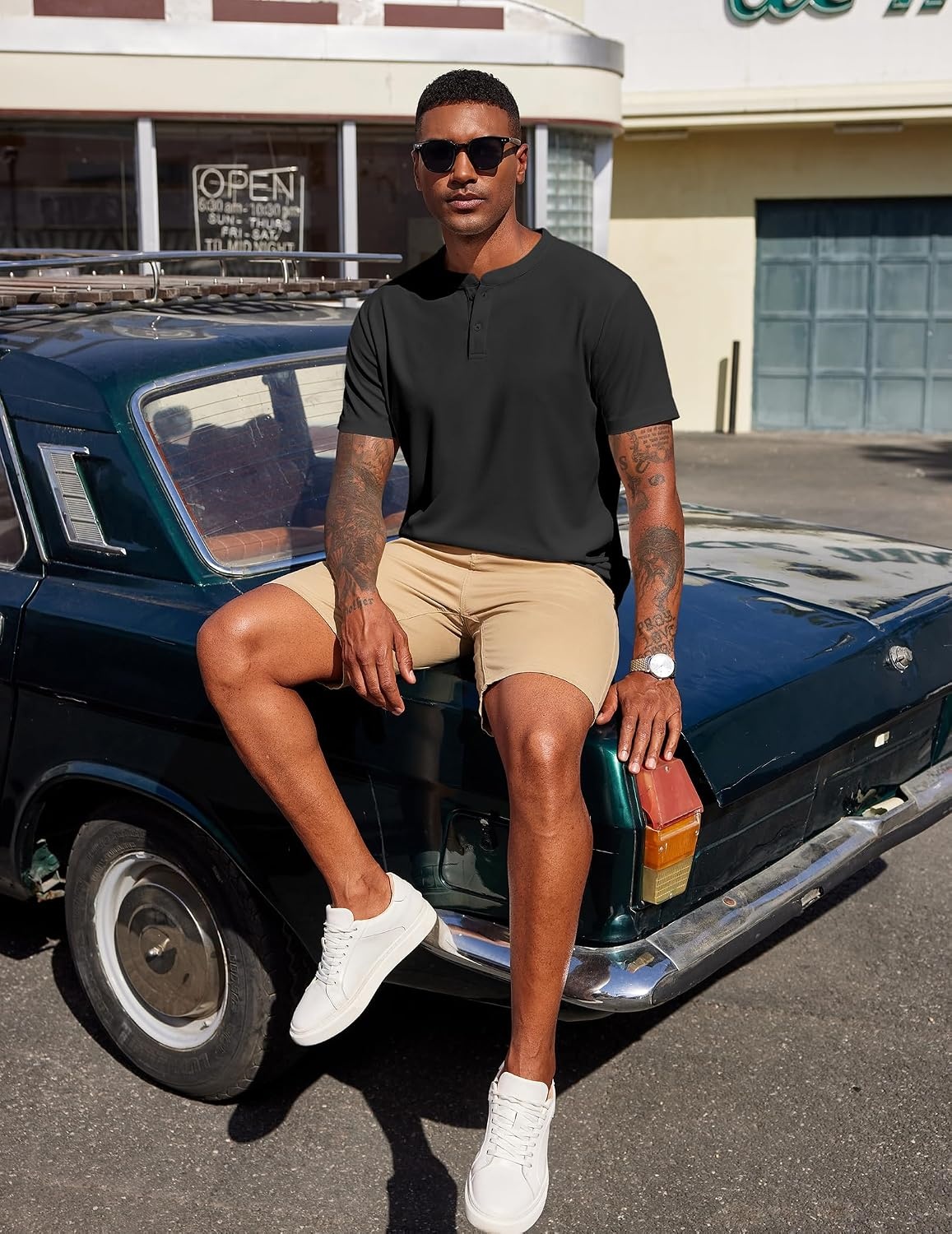 image:imageCOOFANDY Mens Henley Shirts Short Sleeve Texture Casual Button Tee Shirts Lightweigh CasualTextured FabricSummerClassicBasicComfortableBreathable01black