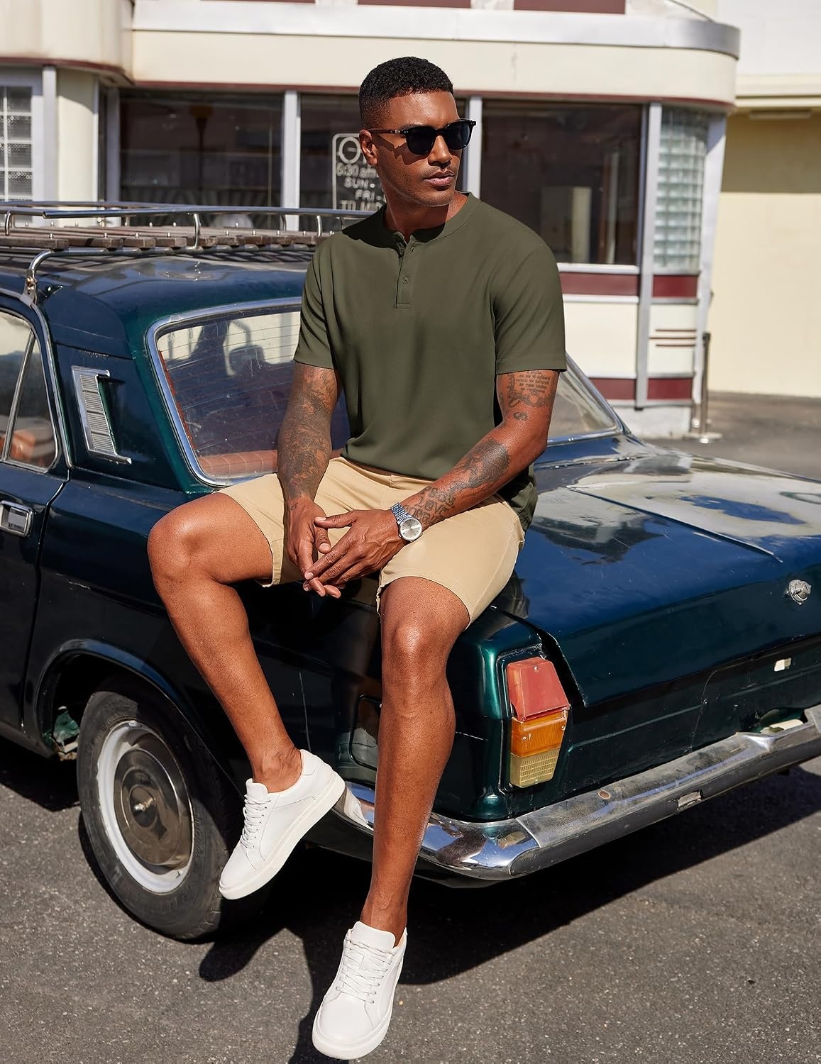 image:imageCOOFANDY Mens Henley Shirts Short Sleeve Texture Casual Button Tee Shirts Lightweigh CasualTextured FabricSummerClassicBasicComfortableBreathableArmy Green