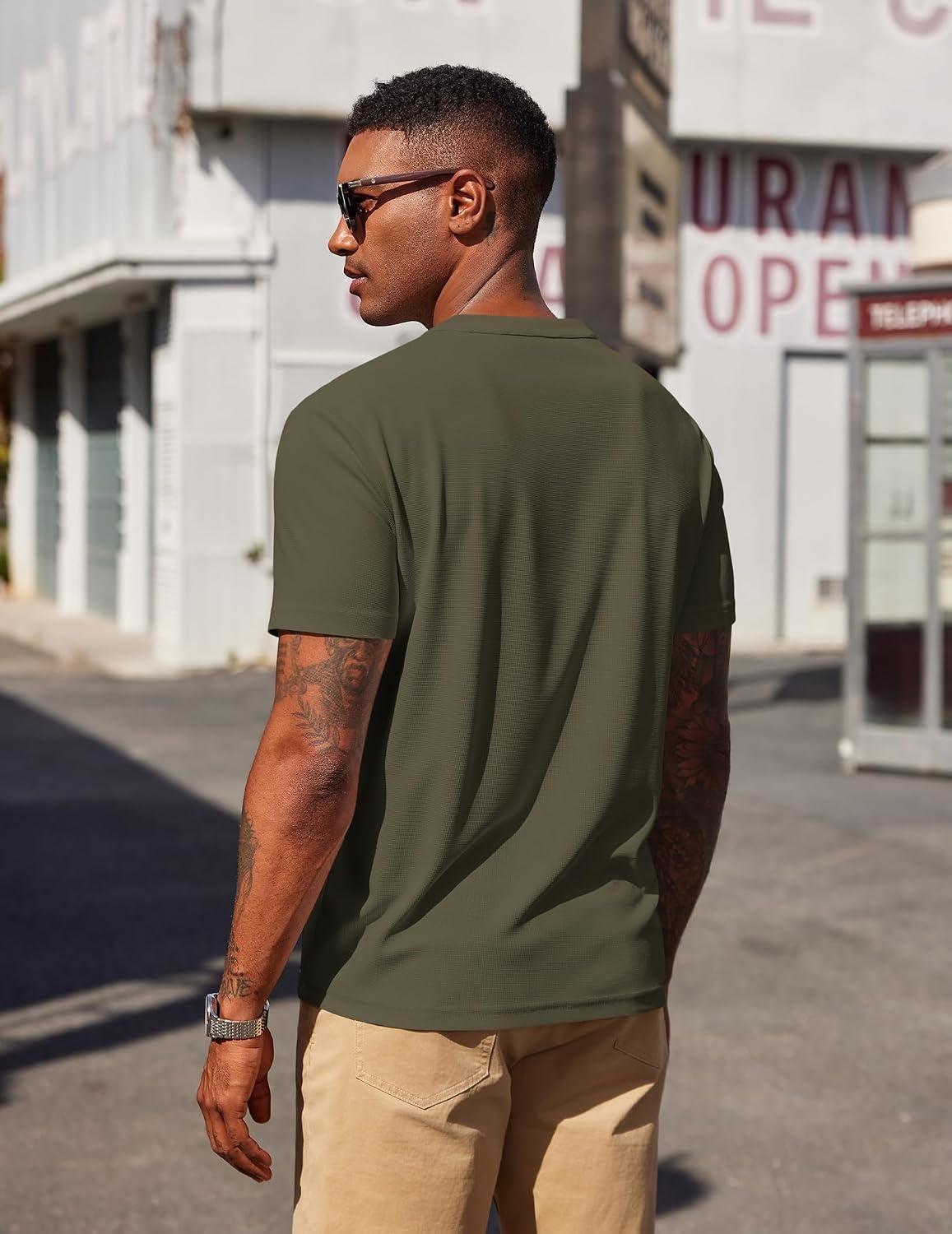 image:imageCOOFANDY Mens Henley Shirts Short Sleeve Texture Casual Button Tee Shirts Lightweigh CasualTextured FabricSummerClassicBasicComfortableBreathableArmy Green