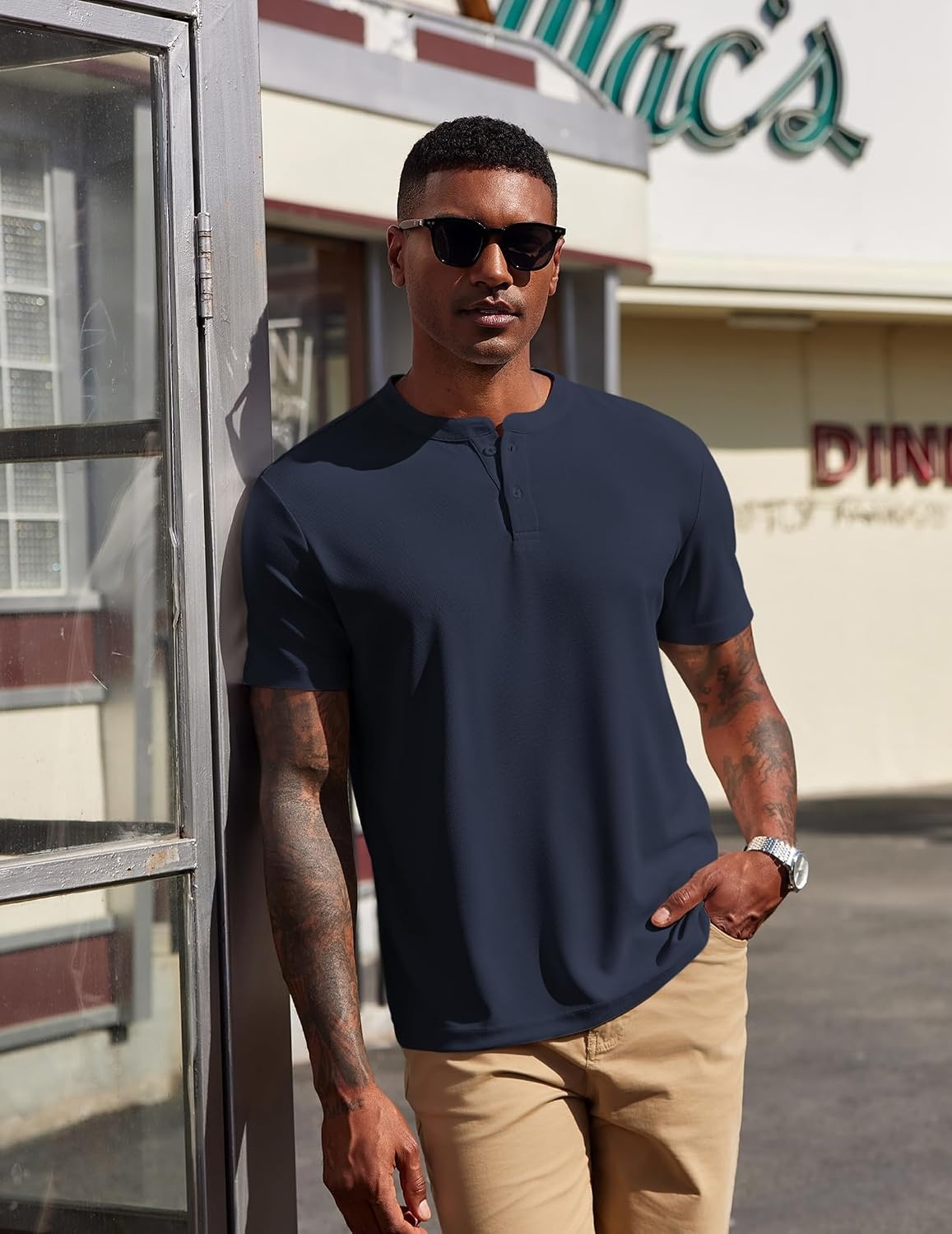 image:imageCOOFANDY Mens Henley Shirts Short Sleeve Texture Casual Button Tee Shirts Lightweigh CasualTextured FabricSummerClassicBasicComfortableBreathableNavy Blue