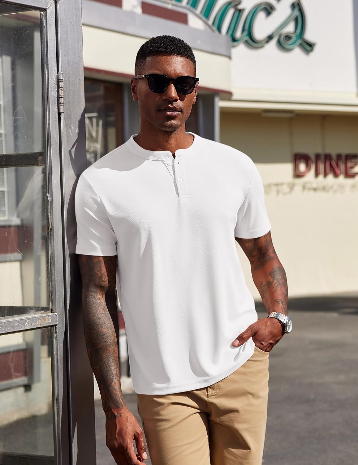 image:imageCOOFANDY Mens Henley Shirts Short Sleeve Texture Casual Button Tee Shirts Lightweigh CasualTextured FabricSummerClassicBasicComfortableBreathableWhite