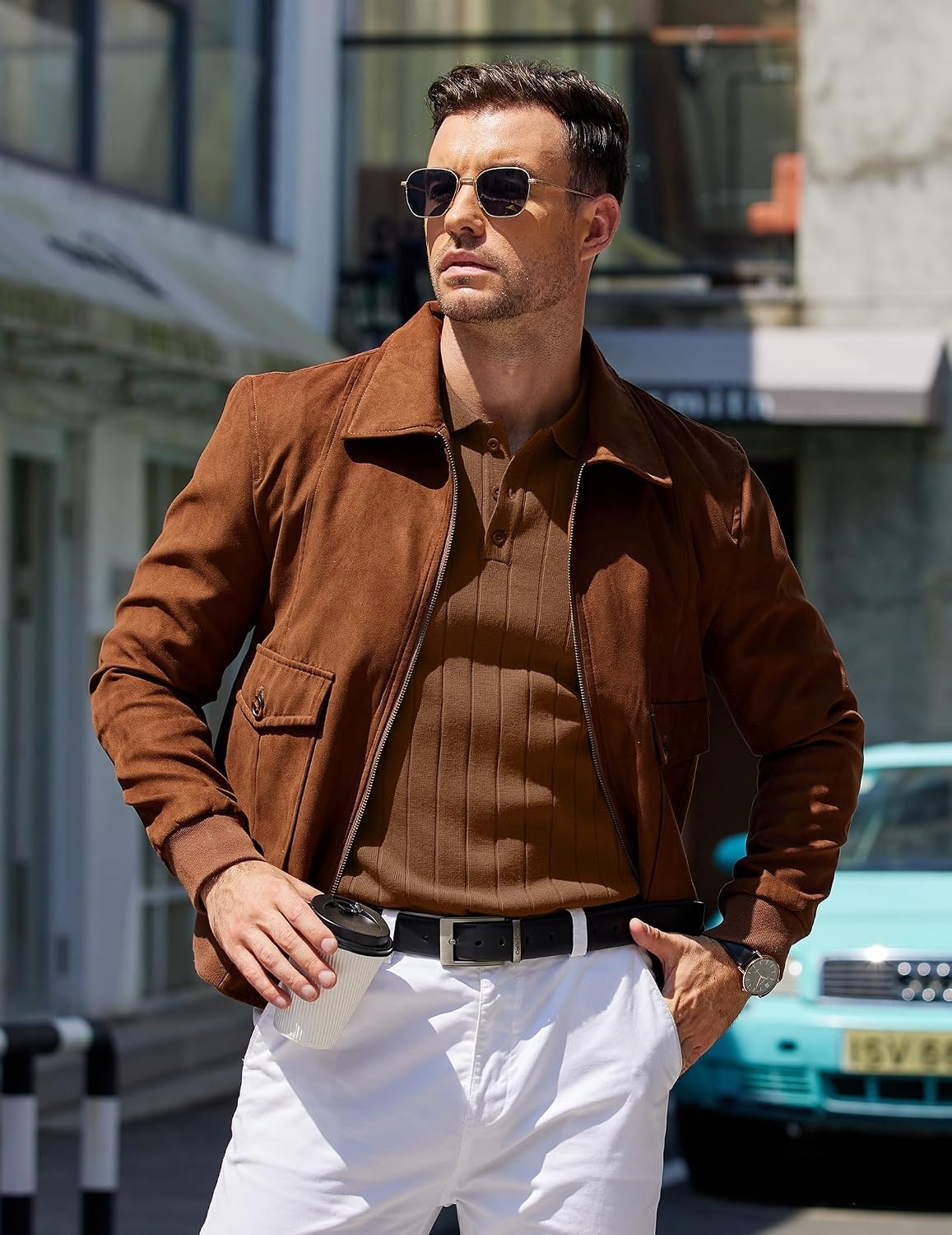 image:imageCOOFANDY Mens Knit Polo Shirts Long Sleeve Casual Dress Pullover Sweater 3 Button Polo Sweater Old Money Lightweight Cozy Daily and Social Outings Slim Fit S4XLBrown