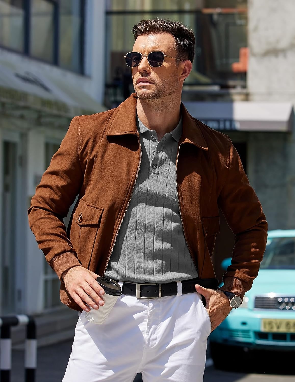 image:imageCOOFANDY Mens Knit Polo Shirts Long Sleeve Casual Dress Pullover Sweater 3 Button Polo Sweater Old Money Lightweight Cozy Daily and Social Outings Slim Fit S4XLLight Grey