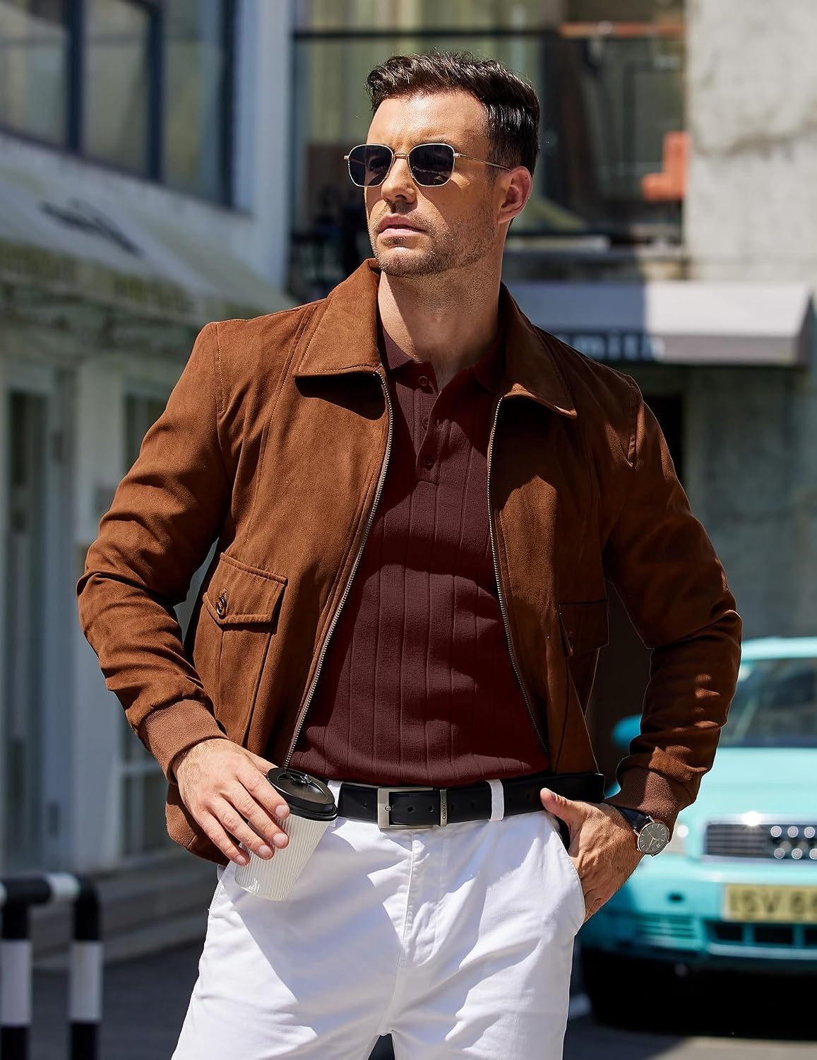 image:imageCOOFANDY Mens Knit Polo Shirts Long Sleeve Casual Dress Pullover Sweater 3 Button Polo Sweater Old Money Lightweight Cozy Daily and Social Outings Slim Fit S4XLCoffee