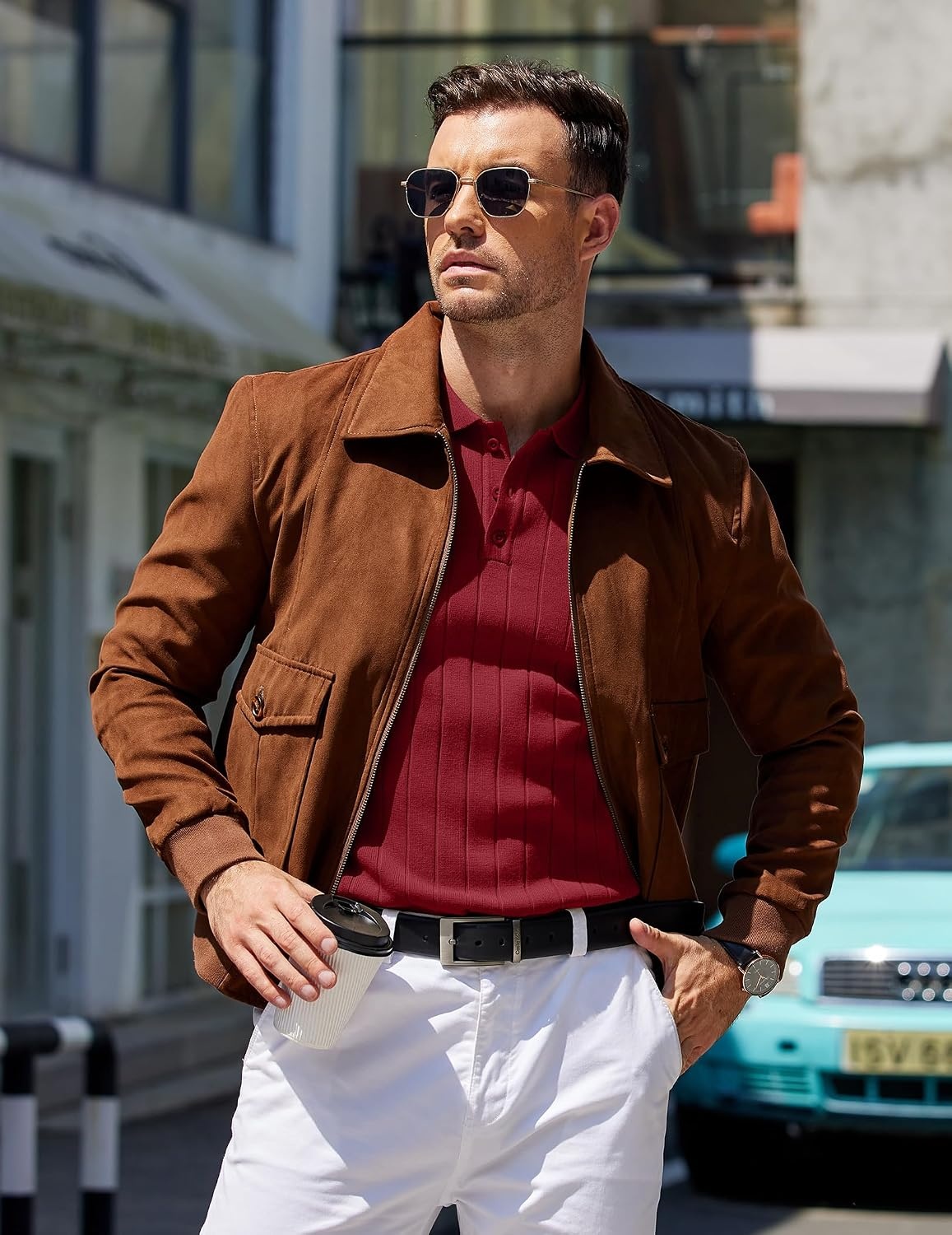 image:imageCOOFANDY Mens Knit Polo Shirts Long Sleeve Casual Dress Pullover Sweater 3 Button Polo Sweater Old Money Lightweight Cozy Daily and Social Outings Slim Fit S4XLWine Red
