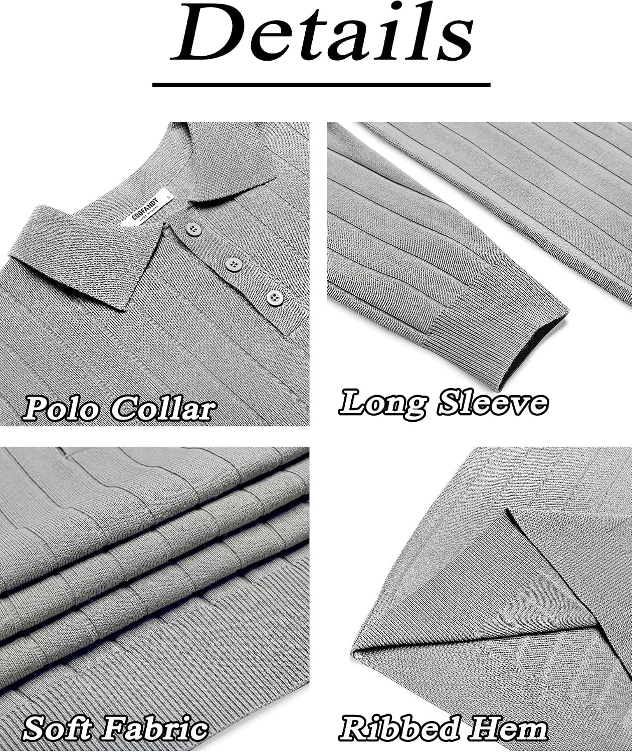 image:imageCOOFANDY Mens Knit Polo Shirts Long Sleeve Casual Dress Pullover Sweater 3 Button Polo Sweater Old Money Lightweight Cozy Daily and Social Outings Slim Fit S4XLLight Grey