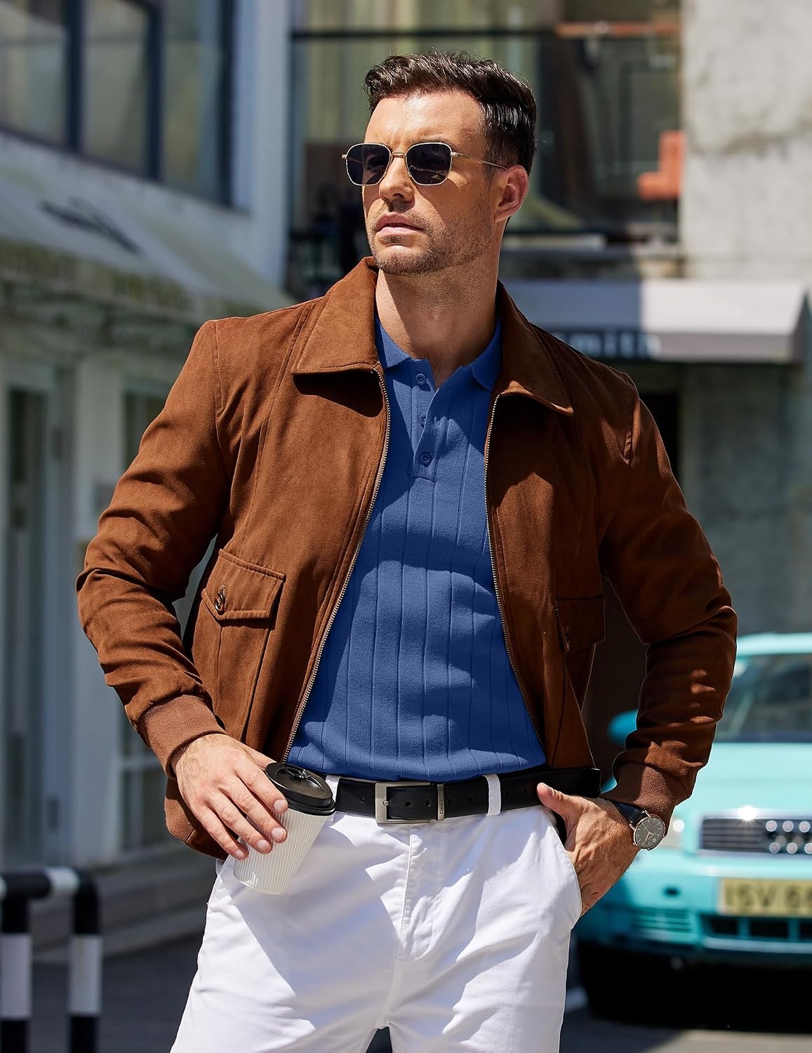 image:imageCOOFANDY Mens Knit Polo Shirts Long Sleeve Casual Dress Pullover Sweater 3 Button Polo Sweater Old Money Lightweight Cozy Daily and Social Outings Slim Fit S4XLDemin Blue