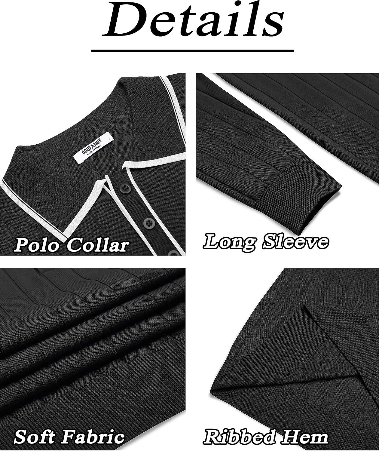 image:imageCOOFANDY Mens Knit Polo Shirts Long Sleeve Casual Dress Pullover Sweater 3 Button Polo Sweater Old Money Lightweight Cozy Daily and Social Outings Slim Fit S4XLBlack White