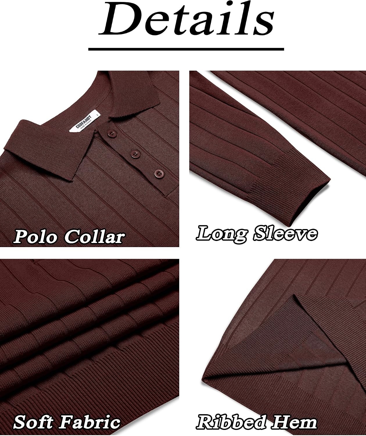 image:imageCOOFANDY Mens Knit Polo Shirts Long Sleeve Casual Dress Pullover Sweater 3 Button Polo Sweater Old Money Lightweight Cozy Daily and Social Outings Slim Fit S4XLCoffee