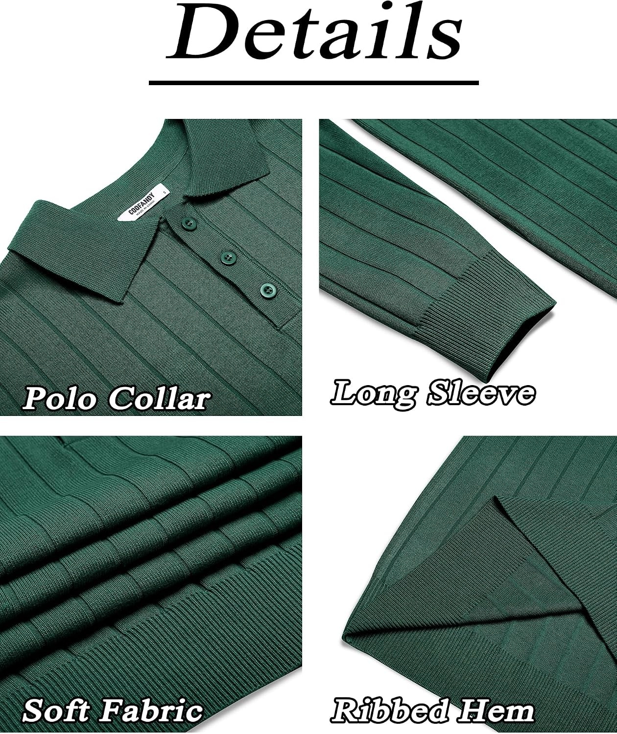 image:imageCOOFANDY Mens Knit Polo Shirts Long Sleeve Casual Dress Pullover Sweater 3 Button Polo Sweater Old Money Lightweight Cozy Daily and Social Outings Slim Fit S4XLDark Green