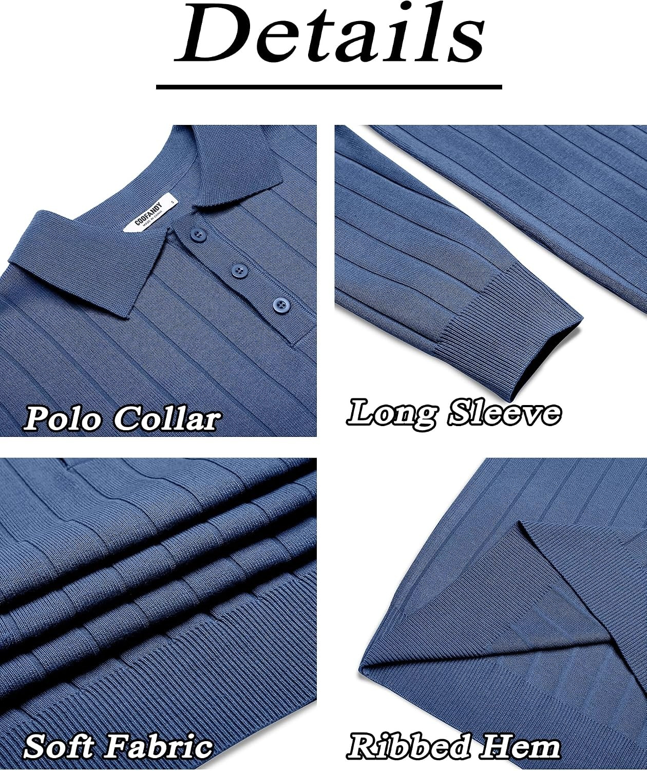 image:imageCOOFANDY Mens Knit Polo Shirts Long Sleeve Casual Dress Pullover Sweater 3 Button Polo Sweater Old Money Lightweight Cozy Daily and Social Outings Slim Fit S4XLDemin Blue