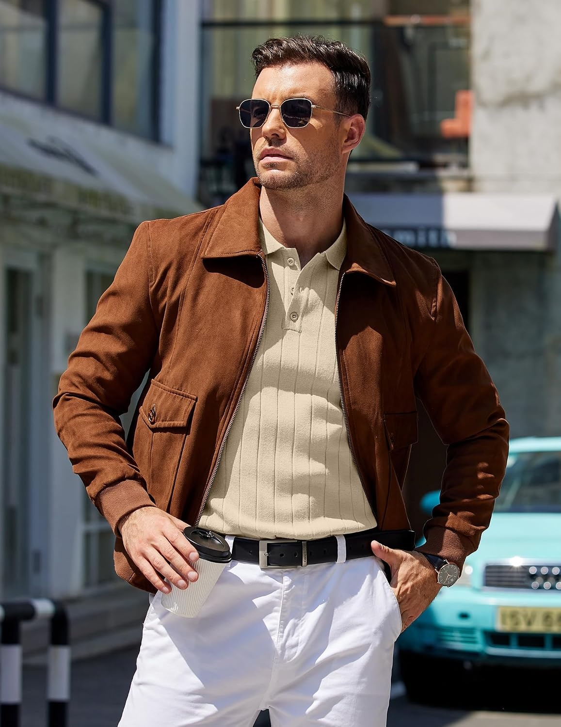 image:imageCOOFANDY Mens Knit Polo Shirts Long Sleeve Casual Dress Pullover Sweater 3 Button Polo Sweater Old Money Lightweight Cozy Daily and Social Outings Slim Fit S4XLChampagne