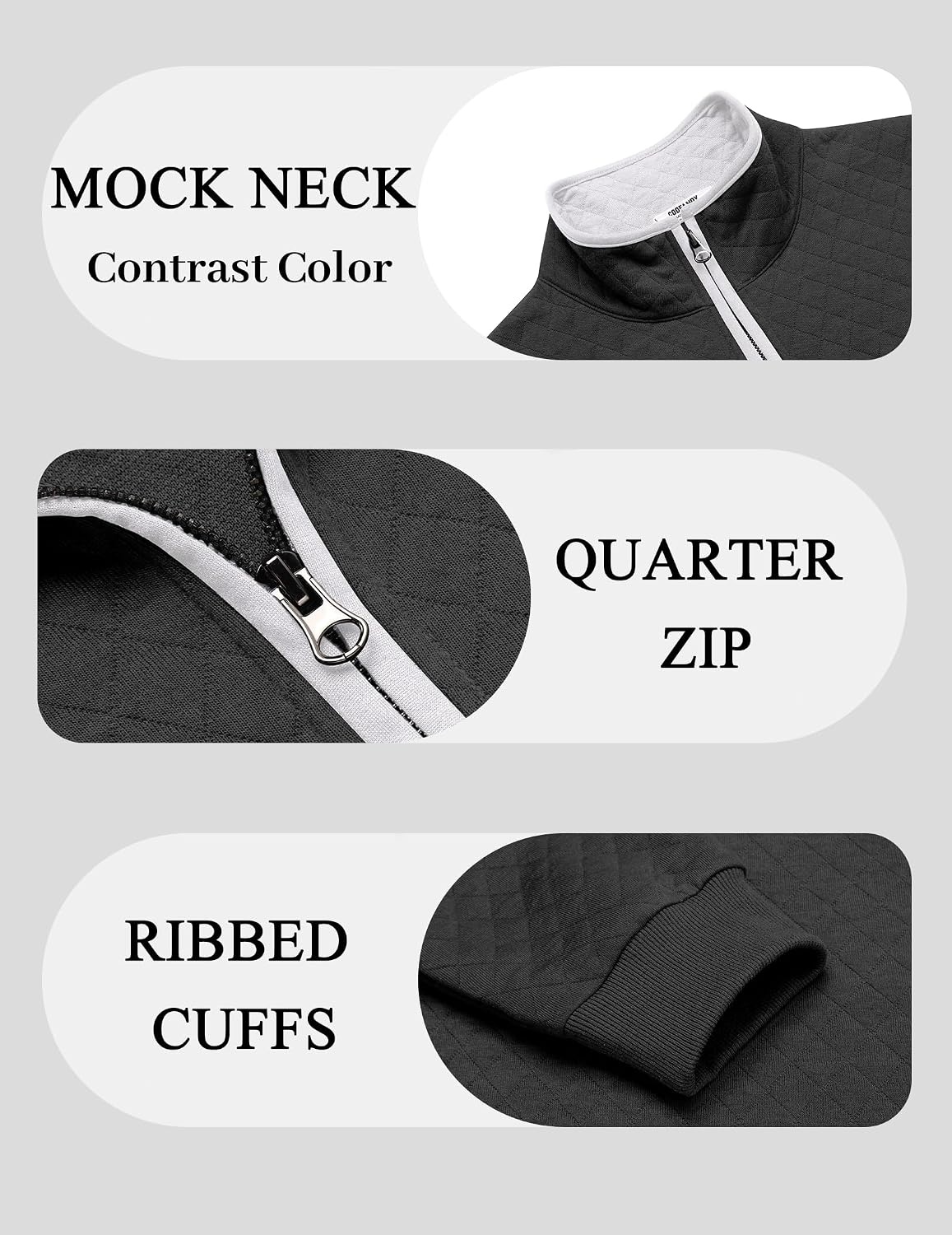 image:imageCOOFANDY Mens Quarter Zip Pullover Casual Mock Neck Quilted Sweatshirt 2026 Smooth metal zipper sweater warm without bulk long sleeve regular fit fall winterBlack 02