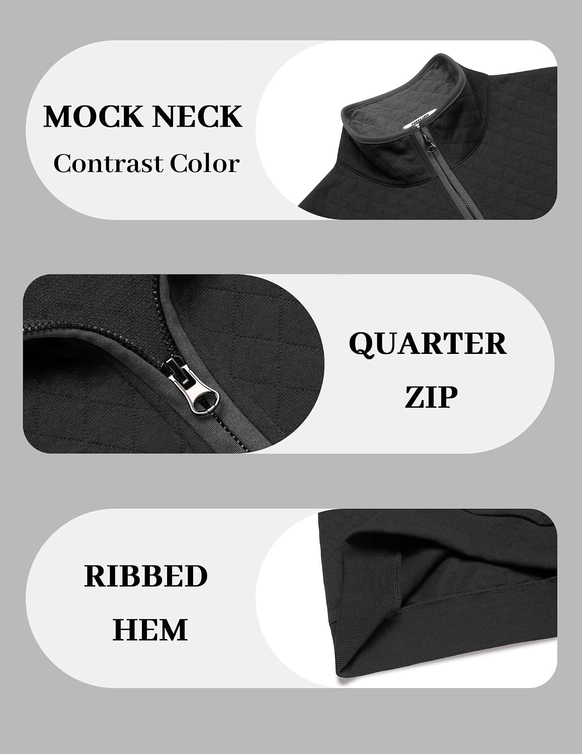 image:imageCOOFANDY Mens Quarter Zip Pullover Casual Mock Neck Quilted Sweatshirt 2026 Smooth metal zipper sweater warm without bulk long sleeve regular fit fall winterBlack 01