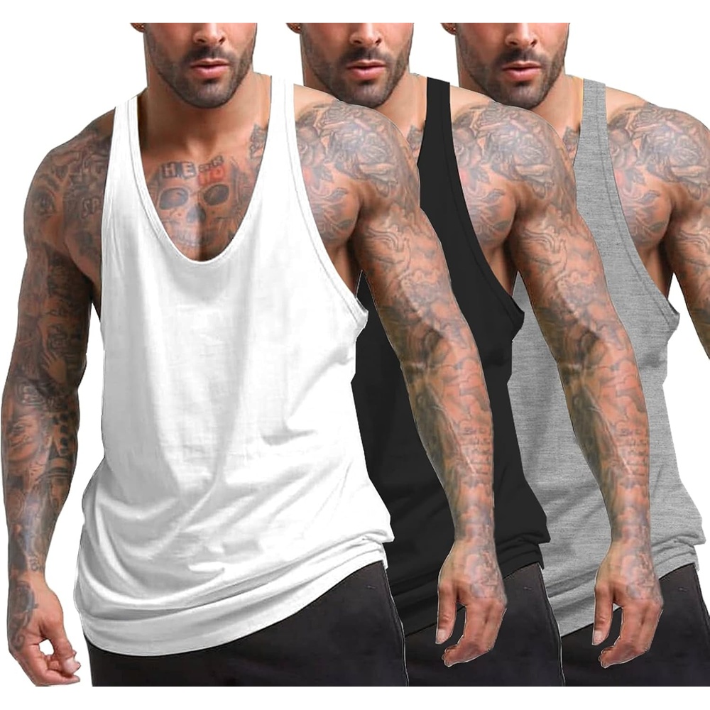 image:imageCOOFANDY Mens 3 Pack Tank Tops Gym Workout YBack Sleeveless Muscle Shirts Bodybuilding Loose Y Back Tank Top Quicky Dry Oversized String Sleeveless Shirtsfor FitnessCasualRunningWeight Lifting01blackWhiteGray