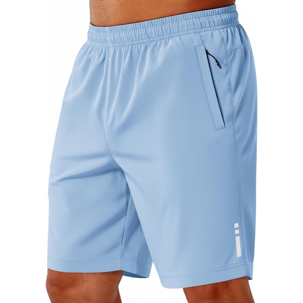 image:imageCOOFANDY Mens Athletic Running Shorts 7 9 Quick Dry Cool Mesh Gym Shorts 2 Zippered Pockets Lightweight Breathability Elastic Waistband Basketball ReadyLight Blue
