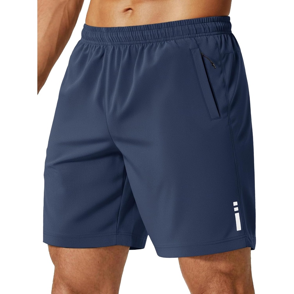 image:imageCOOFANDY Mens Athletic Running Shorts 7 9 Quick Dry Cool Mesh Gym Shorts 2 Zippered Pockets Lightweight Breathability Elastic Waistband Basketball ReadyNavy Blue