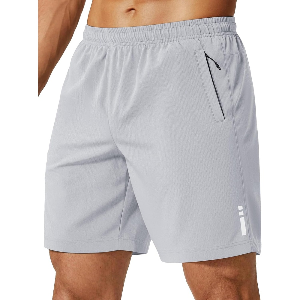 image:imageCOOFANDY Mens Athletic Running Shorts 7 9 Quick Dry Cool Mesh Gym Shorts 2 Zippered Pockets Lightweight Breathability Elastic Waistband Basketball ReadyLight Grey