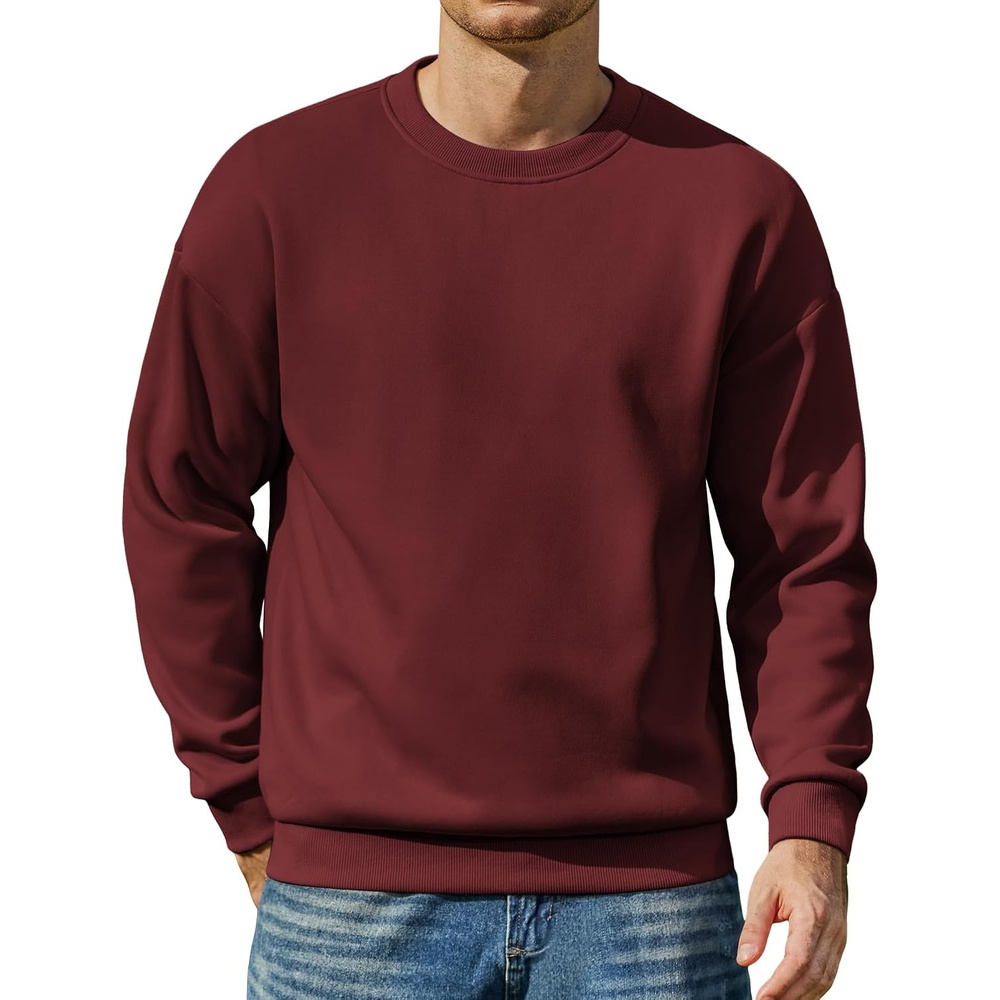 image:imageCOOFANDY Mens Crewneck Sweatshirts Fleece Pullover Thermal Casual Shirt Soft Fleece Lining Long Sleeve Classic Crewneck Fashion Sweatshirt Fall Winter Warm Sweatshirts Basic TopsRed