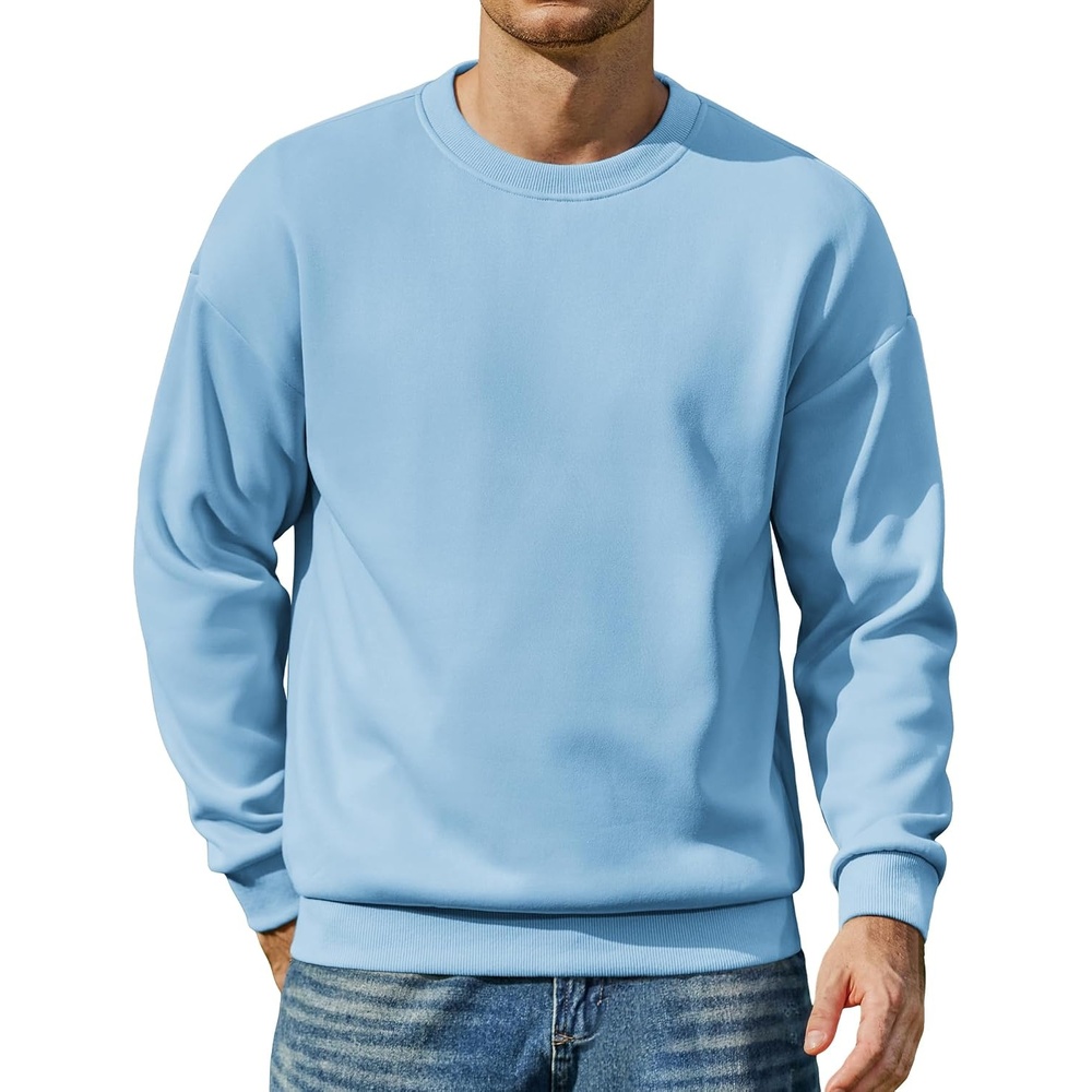 image:imageCOOFANDY Mens Crewneck Sweatshirts Fleece Pullover Thermal Casual Shirt Soft Fleece Lining Long Sleeve Classic Crewneck Fashion Sweatshirt Fall Winter Warm Sweatshirts Basic TopsLight Blue