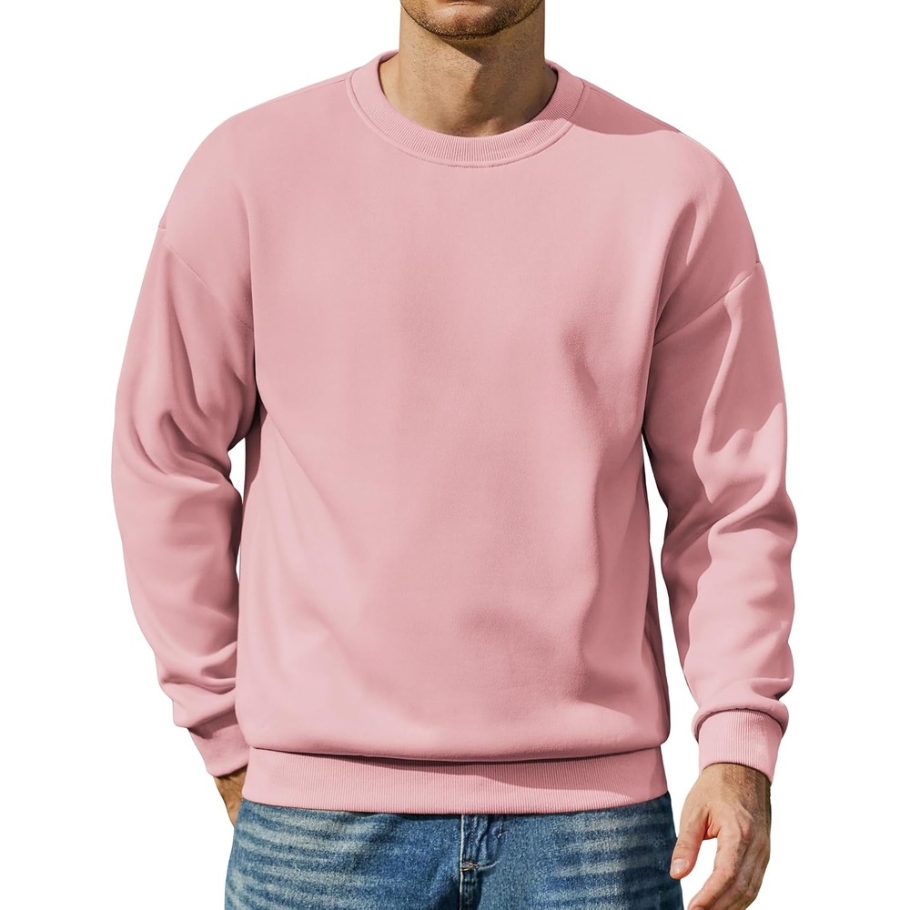 image:imageCOOFANDY Mens Crewneck Sweatshirts Fleece Pullover Thermal Casual Shirt Soft Fleece Lining Long Sleeve Classic Crewneck Fashion Sweatshirt Fall Winter Warm Sweatshirts Basic TopsPink