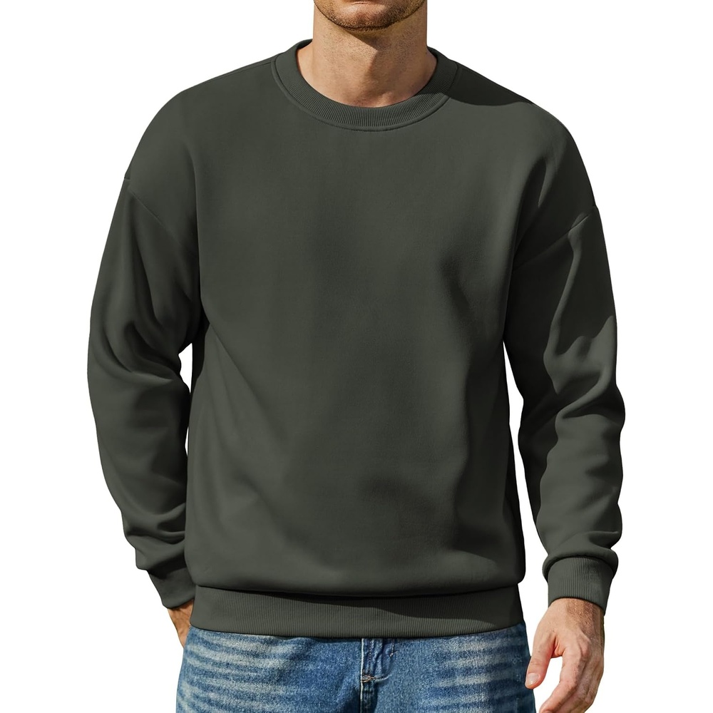 image:imageCOOFANDY Mens Crewneck Sweatshirts Fleece Pullover Thermal Casual Shirt Soft Fleece Lining Long Sleeve Classic Crewneck Fashion Sweatshirt Fall Winter Warm Sweatshirts Basic TopsArmy Green