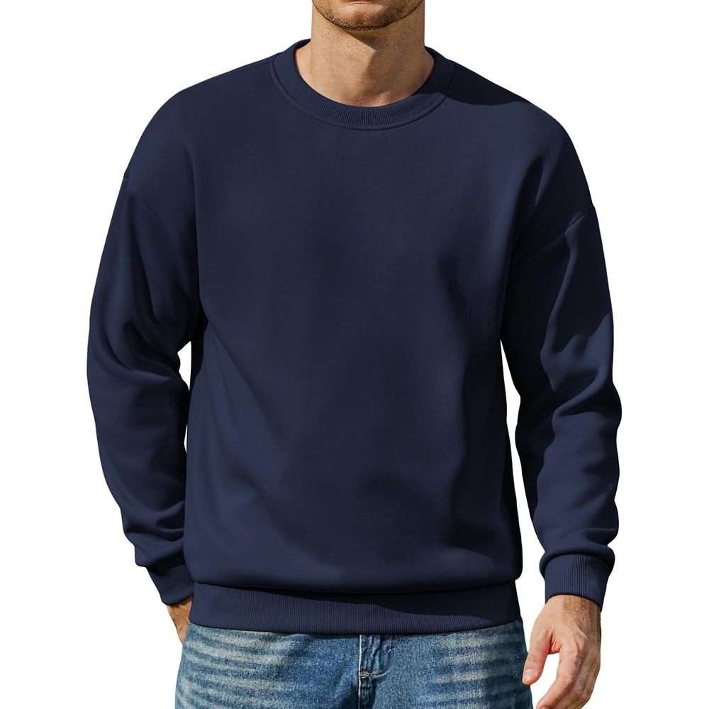 image:imageCOOFANDY Mens Crewneck Sweatshirts Fleece Pullover Thermal Casual Shirt Soft Fleece Lining Long Sleeve Classic Crewneck Fashion Sweatshirt Fall Winter Warm Sweatshirts Basic TopsNavy Blue