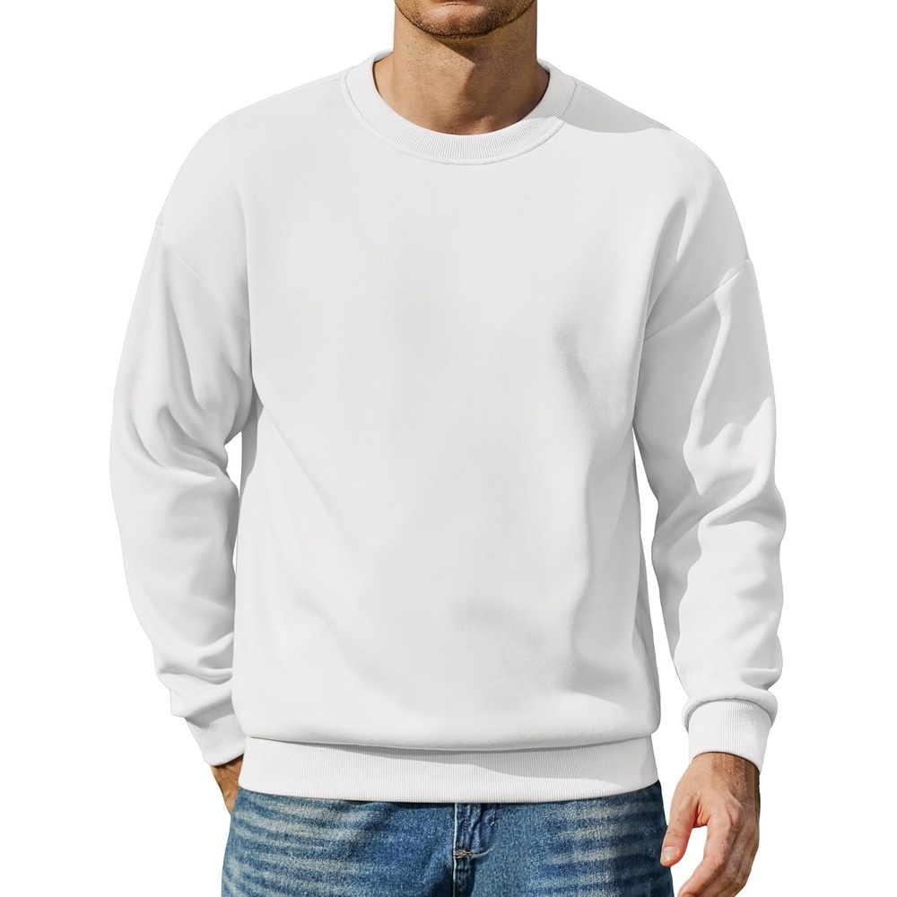 image:imageCOOFANDY Mens Crewneck Sweatshirts Fleece Pullover Thermal Casual Shirt Soft Fleece Lining Long Sleeve Classic Crewneck Fashion Sweatshirt Fall Winter Warm Sweatshirts Basic TopsWhite
