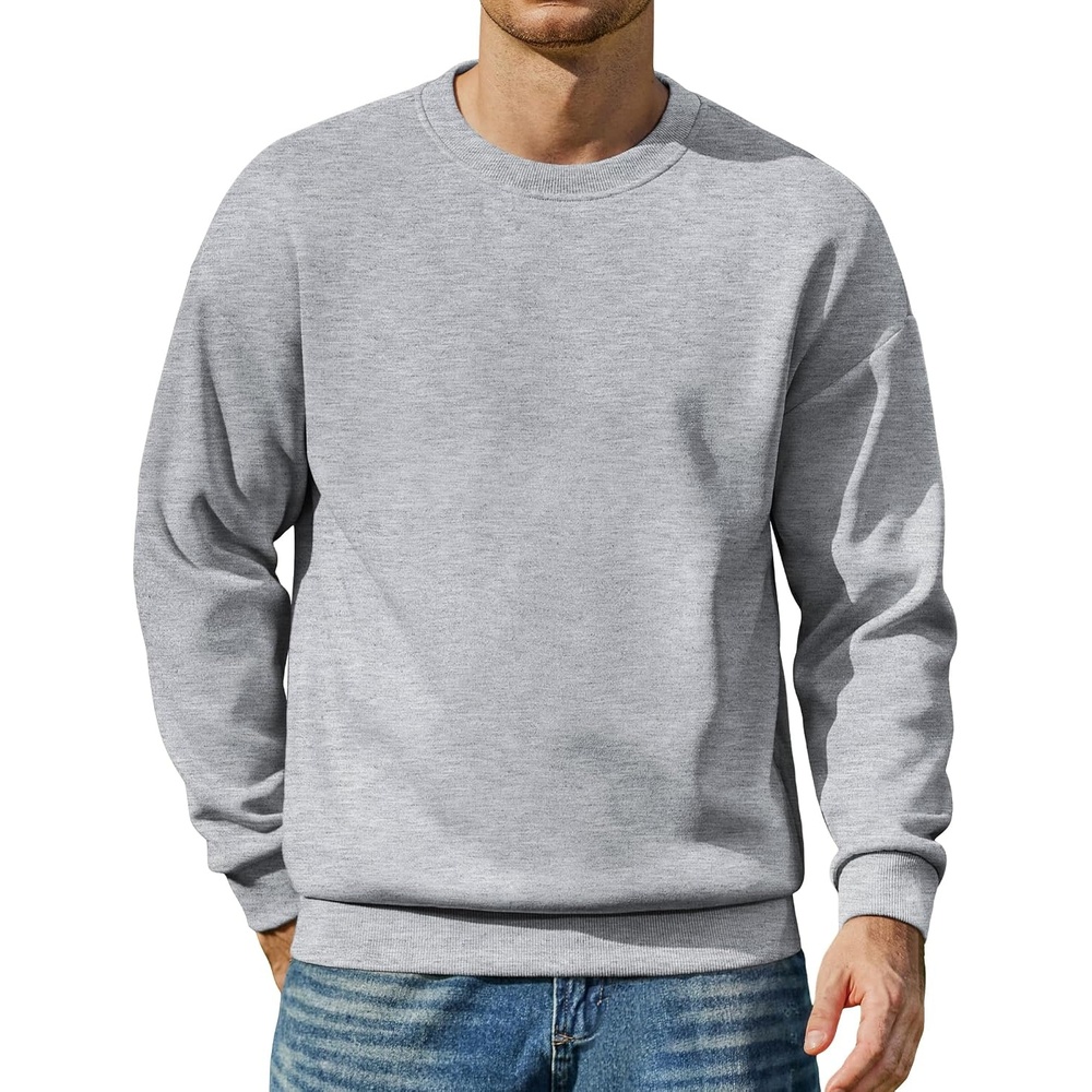 image:imageCOOFANDY Mens Crewneck Sweatshirts Fleece Pullover Thermal Casual Shirt Soft Fleece Lining Long Sleeve Classic Crewneck Fashion Sweatshirt Fall Winter Warm Sweatshirts Basic TopsLight Gray