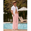 COOFANDY Men Linen Pants Casual Elastic Waist Drawstring Pants Summer Beach | Lightweight Breathable, Cotton Linen Trousers, Loose Fit with Pockets, Wide Leg, Vacation Yoga Lounge Wedding Dress(A- Pink)