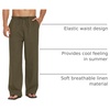 COOFANDY Men Linen Pants Casual Elastic Waist Drawstring Pants Summer Beach | Lightweight Breathable, Cotton Linen Trousers, Loose Fit with Pockets, Wide Leg, Vacation Yoga Lounge Wedding Dress(A- Army Green)