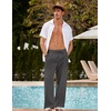 COOFANDY Men Linen Pants Casual Elastic Waist Drawstring Pants Summer Beach | Lightweight Breathable, Cotton Linen Trousers, Loose Fit with Pockets, Wide Leg, Vacation Yoga Lounge Wedding Dress(A- Dark Grey)