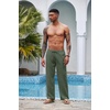 COOFANDY Men Linen Pants Casual Elastic Waist Drawstring Pants Summer Beach | Lightweight Breathable, Cotton Linen Trousers, Loose Fit with Pockets, Wide Leg, Vacation Yoga Lounge Wedding Dress(A- Dark Army Green)