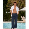COOFANDY Men Linen Pants Casual Elastic Waist Drawstring Pants Summer Beach | Lightweight Breathable, Cotton Linen Trousers, Loose Fit with Pockets, Wide Leg, Vacation Yoga Lounge Wedding Dress(A- Navy Blue)
