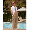COOFANDY Men Linen Pants Casual Elastic Waist Drawstring Pants Summer Beach | Lightweight Breathable, Cotton Linen Trousers, Loose Fit with Pockets, Wide Leg, Vacation Yoga Lounge Wedding Dress(B- Dark Khaki)