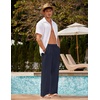 COOFANDY Men Linen Pants Casual Elastic Waist Drawstring Pants Summer Beach | Lightweight Breathable, Cotton Linen Trousers, Loose Fit with Pockets, Wide Leg, Vacation Yoga Lounge Wedding Dress(A- Dark Navy Blue)