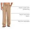 COOFANDY Men Linen Pants Casual Elastic Waist Drawstring Pants Summer Beach | Lightweight Breathable, Cotton Linen Trousers, Loose Fit with Pockets, Wide Leg, Vacation Yoga Lounge Wedding Dress(B- Dark Khaki)