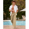 COOFANDY Men Linen Pants Casual Elastic Waist Drawstring Pants Summer Beach | Lightweight Breathable, Cotton Linen Trousers, Loose Fit with Pockets, Wide Leg, Vacation Yoga Lounge Wedding Dress(A- Beige)