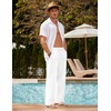 COOFANDY Men Linen Pants Casual Elastic Waist Drawstring Pants Summer Beach | Lightweight Breathable, Cotton Linen Trousers, Loose Fit with Pockets, Wide Leg, Vacation Yoga Lounge Wedding Dress(A- White)