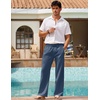 COOFANDY Men Linen Pants Casual Elastic Waist Drawstring Pants Summer Beach | Lightweight Breathable, Cotton Linen Trousers, Loose Fit with Pockets, Wide Leg, Vacation Yoga Lounge Wedding Dress(A- Denim Blue)