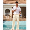 COOFANDY Men Linen Pants Casual Elastic Waist Drawstring Pants Summer Beach | Lightweight Breathable, Cotton Linen Trousers, Loose Fit with Pockets, Wide Leg, Vacation Yoga Lounge Wedding Dress(A- Light Khaki)
