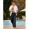 COOFANDY Men Linen Pants Casual Elastic Waist Drawstring Pants Summer Beach | Lightweight Breathable, Cotton Linen Trousers, Loose Fit with Pockets, Wide Leg, Vacation Yoga Lounge Wedding Dress(A- Navy Blue)
