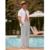 COOFANDY Men Linen Pants Casual Elastic Waist Drawstring Pants Summer Beach | Lightweight Breathable, Cotton Linen Trousers, Loose Fit with Pockets, Wide Leg, Vacation Yoga Lounge Wedding Dress(A- Grey)